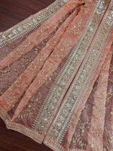 Peach soft organza silk dupatta with gold zari embroidery & sequins — Kaash Collection