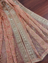 Peach soft organza silk dupatta with gold zari embroidery & sequins — Kaash Collection