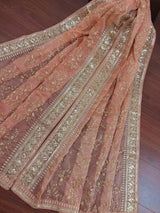 Peach soft organza silk dupatta with gold zari embroidery & sequins — Kaash Collection