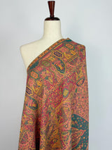 Pastel Peach semi pashmina Kashmiri shawl with kani weave, floral motifs — Kaash Collection