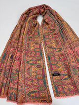 Pastel Peach semi pashmina Kashmiri shawl with kani weave, floral motifs — Kaash Collection