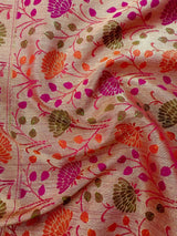Peach Color Semi Silk Saree with Floral Buttas and Meenakari Weaving with Temple Borders - Kaash
