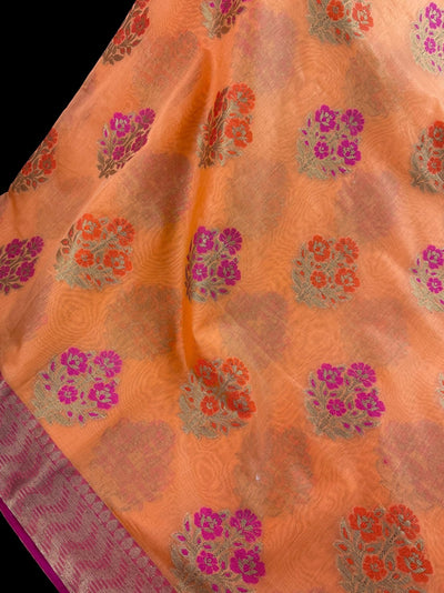 Peach Color Soft Cotton Silk Saree with Floral Buttas - Kaash