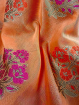 Peach Color Soft Cotton Silk Saree with Floral Buttas - Kaash