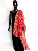 Peach soft organza dupatta with embroidery, sequin, zari & floral prints — Kaash Collection