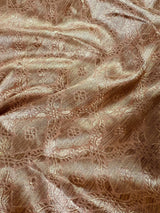 Peach Color Soft Tissue Silk Saree with Banarasi Borders and Pallu | Copper and Sliver Leaves Buttas | Banarasi Soft Tissue Saree - Kaash