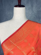 Peach Banarasi Floral Designer dupatta in banarasi silk (non-pure) with floral with zari weaving — Kaash Collection