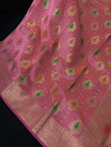 Peach Pink with Brocade Blouse Banarasi saree in banarasi semi silk with floral buttas with meenakari — Kaash Collection