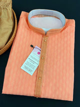 Peach men's kurta pajama in raw silk (non-pure) with self-weave pattern — Kaash Collection