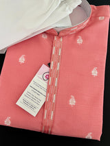 Peachy Pink men's kurta pajama in soft raw silk with self-weave design with cotton lining — Kaash Collection