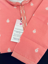 Peachy Pink men's kurta pajama in soft raw silk with self-weave design with cotton lining — Kaash Collection