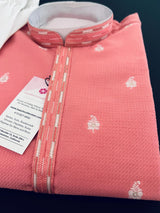 Peachy Pink men's kurta pajama in soft raw silk with self-weave design with cotton lining — Kaash Collection
