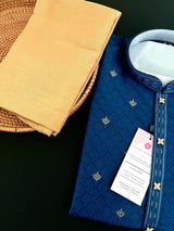 Peacock Blue men's kurta pajama in soft silk (non-pure) with small zari butti weaving with self-design — Kaash Collection