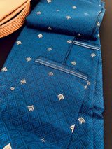 Peacock Blue men's kurta pajama in soft silk (non-pure) with small zari butti weaving with self-design — Kaash Collection