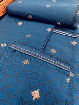 Peacock Blue men's kurta pajama in soft silk (non-pure) with small zari butti weaving with self-design — Kaash Collection
