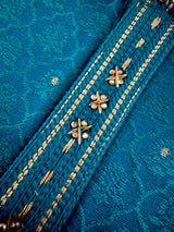 Peacock Blue men's kurta pajama in soft silk with peacock green undertone embroidery with buttis — Kaash Collection