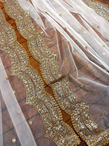Pearl White Color Net Dupatta with Gold Zari, Sequin and Beads - Kaash