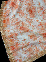 Pearl White Soft Organza Saree: Floral Digital Print, Sequin, Zari Work Party Wear - Kaash