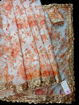 Pearl White Soft Organza Saree: Floral Digital Print, Sequin, Zari Work Party Wear - Kaash