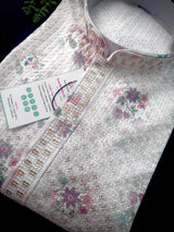 Pearl White men's kurta pajama in premium silk blend with digital prints, fine embroidery & subtle sequin — Kaash Collection