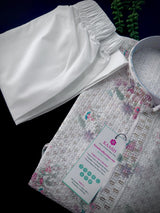 Pearl White men's kurta pajama in premium silk blend with digital prints, fine embroidery & subtle sequin — Kaash Collection