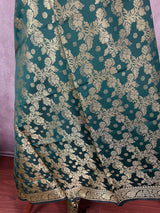 Pine Green Banarasi Silk Jaal Designer Dupatta with Muted Gold Zari| Light Weight Dupatta | Stole | Benarasi Dupatta - Kaash