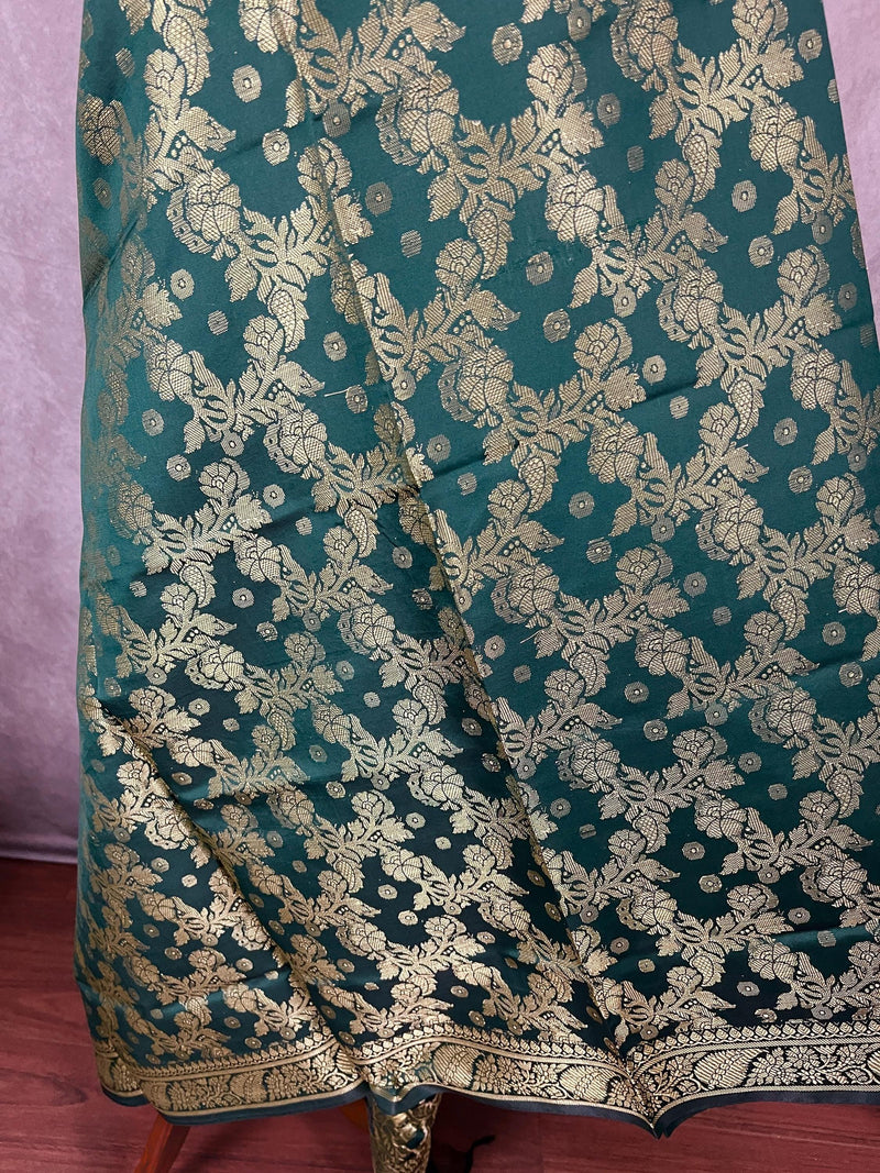 Pine Green Banarasi Silk Jaal Designer Dupatta with Muted Gold Zari| Light Weight Dupatta | Stole | Benarasi Dupatta - Kaash