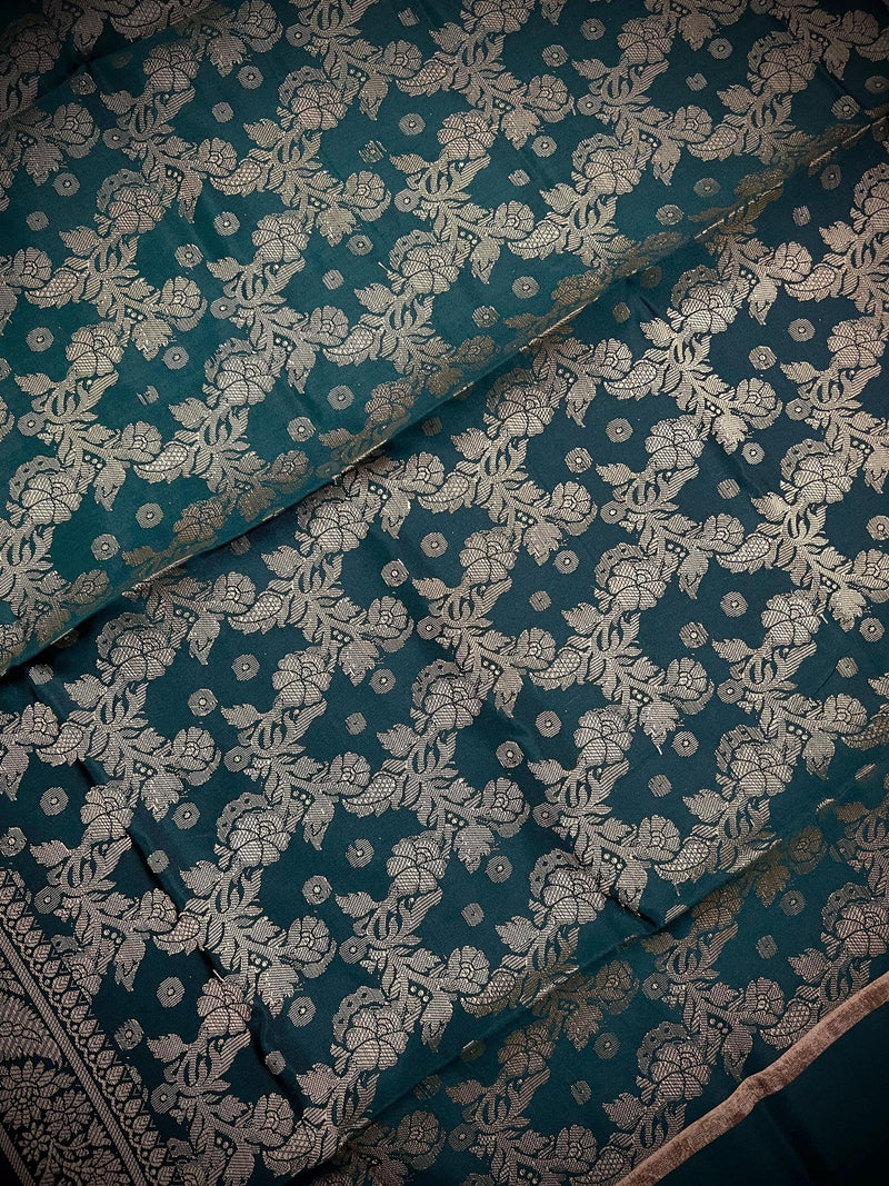 Pine Green Banarasi Silk Jaal Designer Dupatta with Muted Gold Zari| Light Weight Dupatta | Stole | Benarasi Dupatta - Kaash