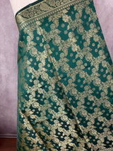 Pine Green Banarasi Silk Jaal Designer Dupatta with Muted Gold Zari| Light Weight Dupatta | Stole | Benarasi Dupatta - Kaash