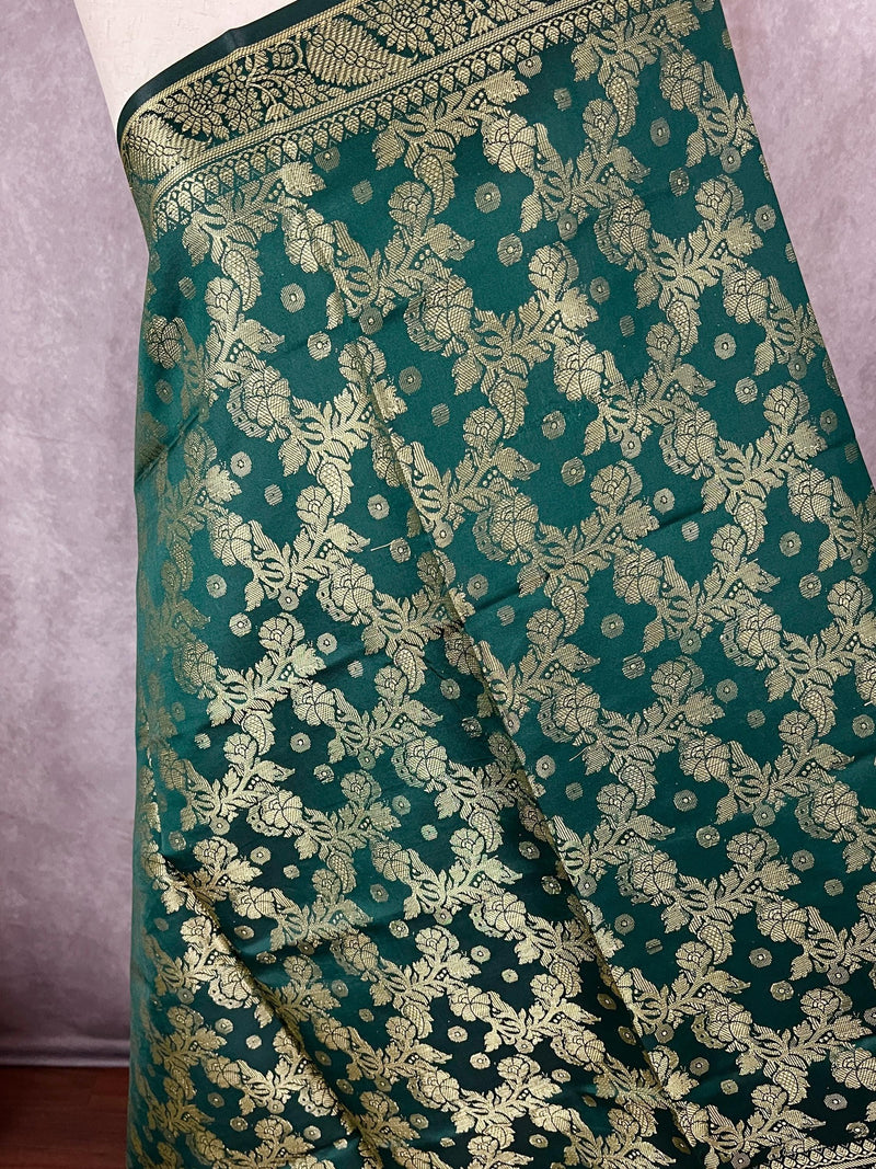 Pine Green Banarasi Silk Jaal Designer Dupatta with Muted Gold Zari| Light Weight Dupatta | Stole | Benarasi Dupatta - Kaash