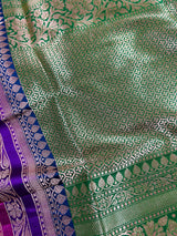 Pink and Green Color Pure Katan Silk Saree with Cooper Zari Weave | Pure Silk Sarees | Pink Color Sarees | SILK MARK CERTIFIED - Kaash