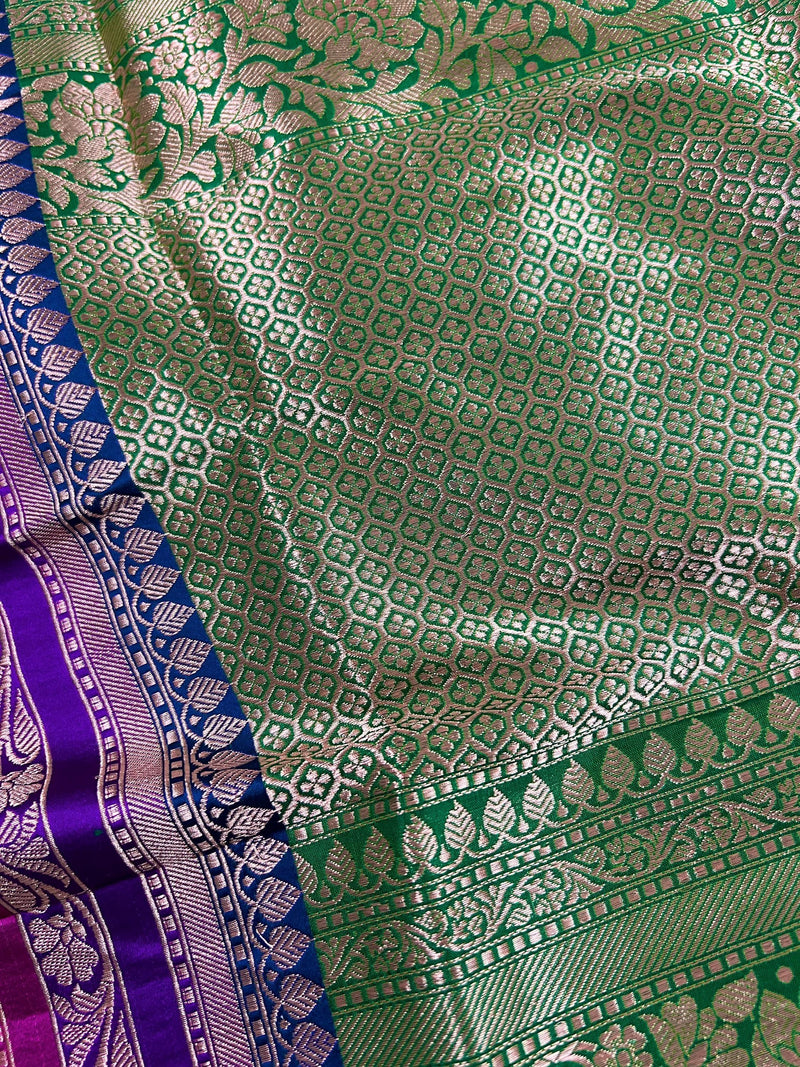 Pink and Green Color Pure Katan Silk Saree with Cooper Zari Weave | Pure Silk Sarees | Pink Color Sarees | SILK MARK CERTIFIED - Kaash
