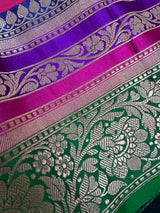 Pink and Green Color Pure Katan Silk Saree with Cooper Zari Weave | Pure Silk Sarees | Pink Color Sarees | SILK MARK CERTIFIED - Kaash