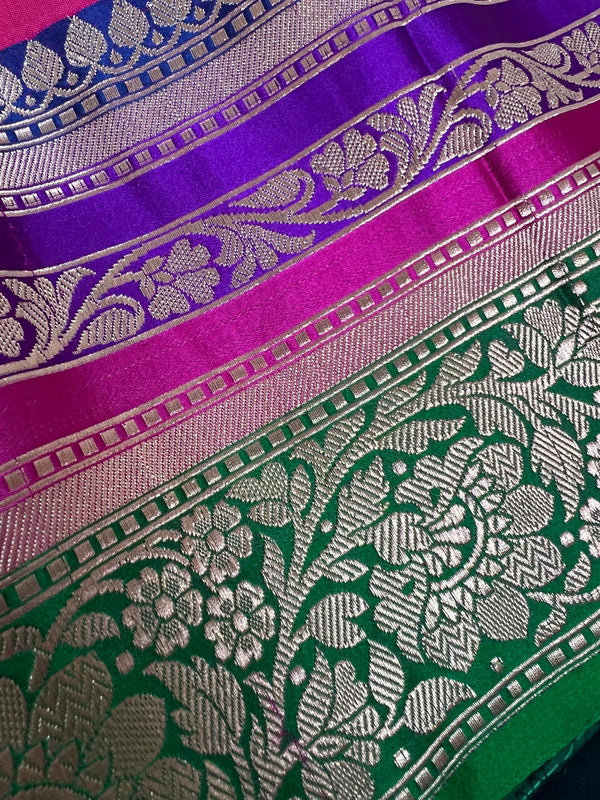 Pink and Green Color Pure Katan Silk Saree with Cooper Zari Weave | Pure Silk Sarees | Pink Color Sarees | SILK MARK CERTIFIED - Kaash