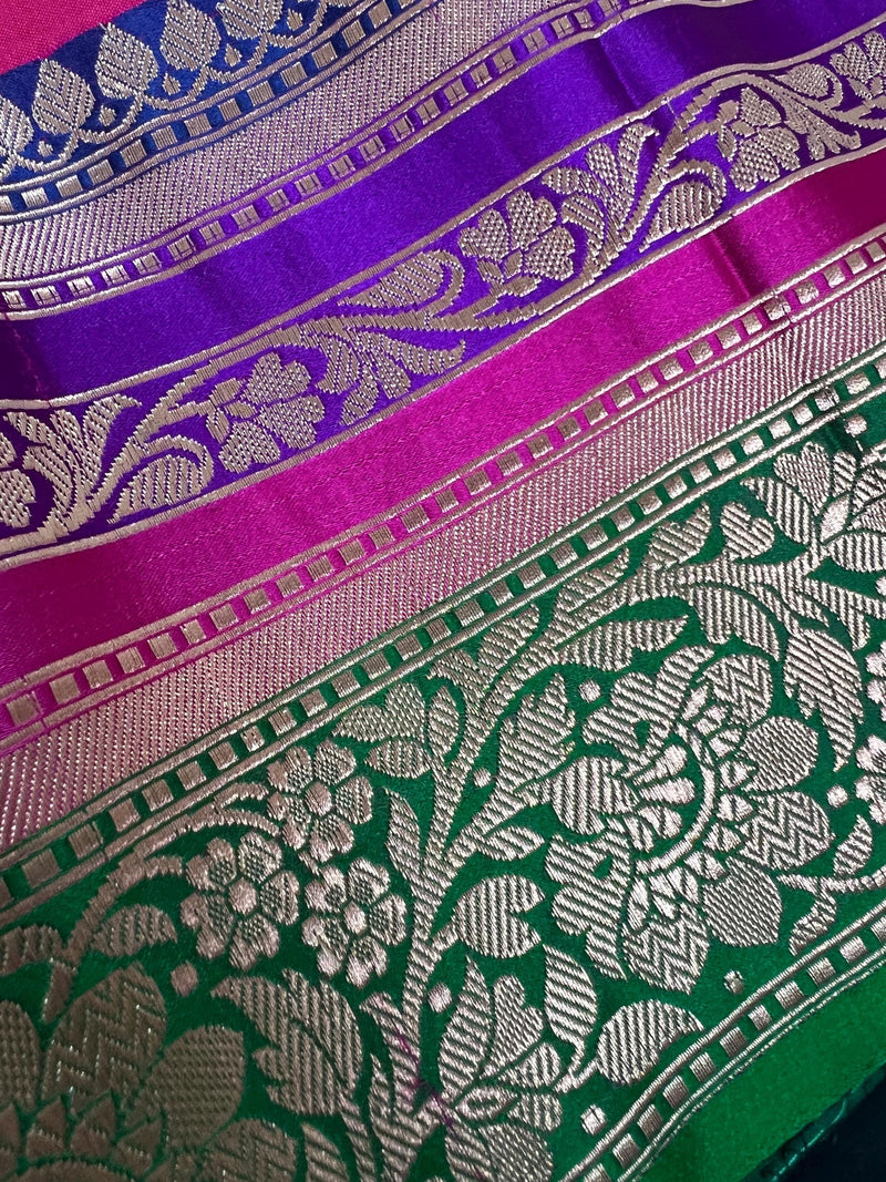 Pink and Green Color Pure Katan Silk Saree with Cooper Zari Weave | Pure Silk Sarees | Pink Color Sarees | SILK MARK CERTIFIED - Kaash