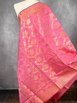 Pink Banarasi Floral Soft Silk dupatta in soft silk (non-pure) with floral jaal with muted gold zari — Kaash Collection