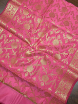 Pink Banarasi Floral Soft Silk dupatta in soft silk (non-pure) with floral jaal with muted gold zari — Kaash Collection