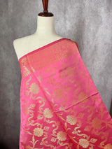 Pink Banarasi Floral Soft Silk dupatta in soft silk (non-pure) with floral jaal with muted gold zari — Kaash Collection