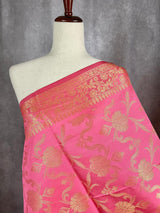 Pink Banarasi Floral Soft Silk dupatta in soft silk (non-pure) with floral jaal with muted gold zari — Kaash Collection