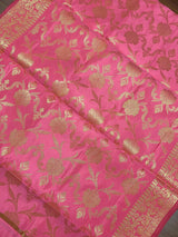 Pink Banarasi Floral Soft Silk dupatta in soft silk (non-pure) with floral jaal with muted gold zari — Kaash Collection