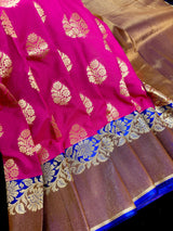 Pink Color Banarasi Silk Saree in Gold Zari Weave Work and Wide Border in Antique Zari - Kaash