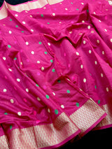Pink Color Banarsi Cotton Silk Saree with Meenakari and Patola design - Kaash