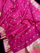 Pink Color Banarsi Cotton Silk Saree with Meenakari and Patola design - Kaash