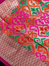Pink Color Banarsi Cotton Silk Saree with Meenakari and Patola design - Kaash