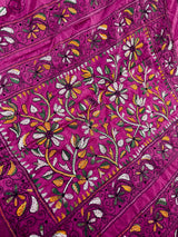 Pink hand Kantha stitch saree on Bangalori silk — Kaash Collection