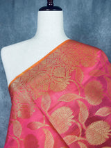 Pink Color Benarasi Handwoven Semi Silk Dupatta with Gold Zari Weaving - Kaash