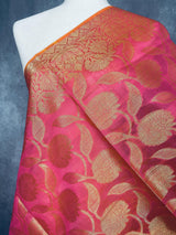 Pink Color Benarasi Handwoven Semi Silk Dupatta with Gold Zari Weaving - Kaash