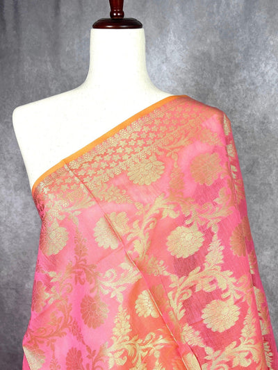 Pink Semi Silk with Tint of Orange dupatta in soft silk (non-pure) with floral jaal with muted gold zari — Kaash Collection