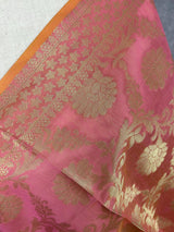 Pink Semi Silk with Tint of Orange dupatta in soft silk (non-pure) with floral jaal with muted gold zari — Kaash Collection