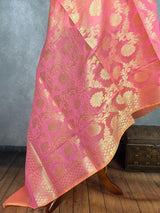 Pink Semi Silk with Tint of Orange dupatta in soft silk (non-pure) with floral jaal with muted gold zari — Kaash Collection